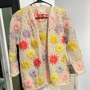 Lilly of California Vintage flower Wool Embroided Cardigan